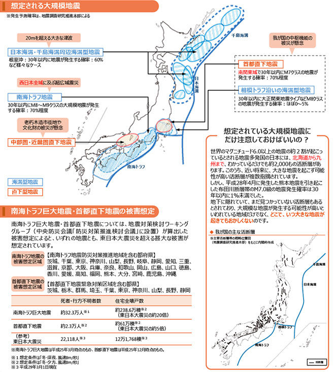 想定される大規模地震　南海トラフ巨大地震・首都直下地震の被害想定